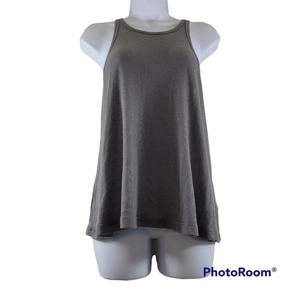 Free People Grey Ribbed Racerback Tank Top Size Small - Picture 1 of 5